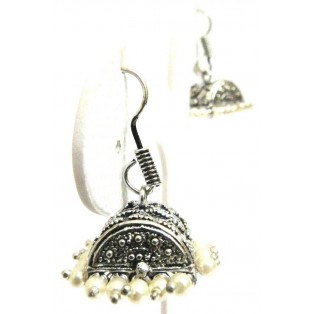Silver Oxidized Earring - Hook Dangle Drop Tribal - Big Magic Box with Beads 3